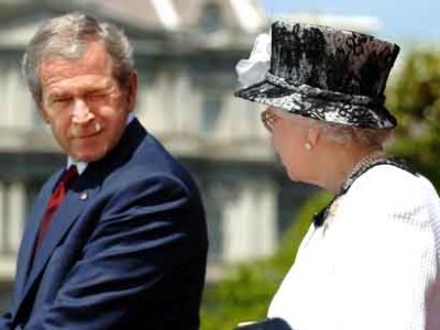 bush winks at the queen