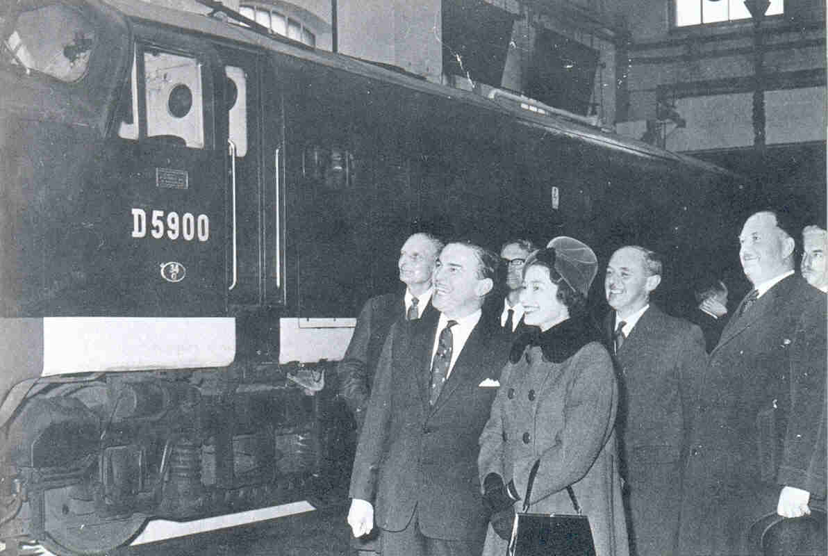 Dr Beeching with the queen in February 1962 on a royal visit to Stratford works, in little over a year the workshops were closed.